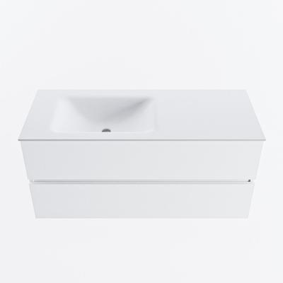 MONDIAZ VICA 110cm badmeubel onderkast Talc 2 lades. Wastafel CLOUD links zonder kraangat, kleur Talc.
