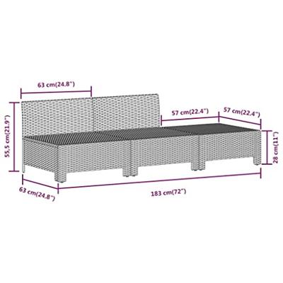3-delige Loungeset met kussens poly rattan grijs 3-delige Loungeset met kussens poly rattan grijs