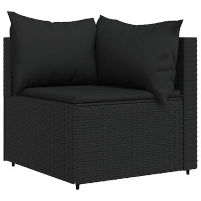 3-delige Loungeset met kussens poly rattan zwart