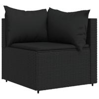 3-delige Loungeset met kussens poly rattan zwart - thumbnail