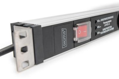 Digitus DN-95433 19 inch Stekkerdoos voor patchkast 1 HE Geaarde contactdoos Geschikt voor kastdiepte: vanaf 300 mm Aluminium, Aluminium (geëloxeerd), Zwart,