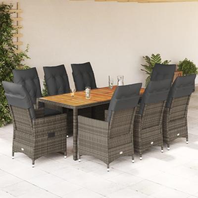 9-delige Tuinset met kussens poly rattan grijs