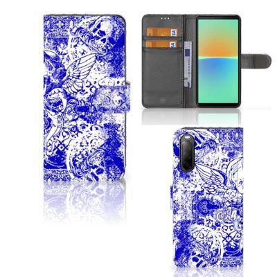 Telefoonhoesje met Naam Sony Xperia 10 IV Angel Skull Blauw Telefoonhoesje met Naam Sony Xperia 10 IV Angel Skull Blauw