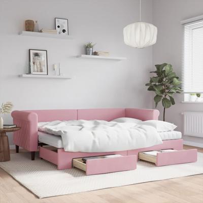 Slaapbank met onderschuifbed en lades 80x200 cm fluweel roze