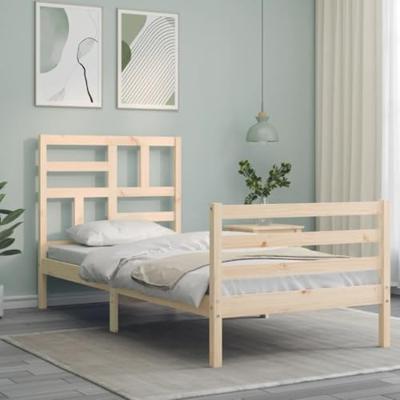 Bedframe met hoofdbord massief hout 100x200 cm