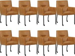 Set van 8 Cognac leren moderne eetkamerstoelen Lucky - Granada leer Sahara (cognac leer)