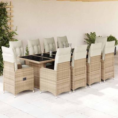 11-delige Bistroset met kussens poly rattan beige