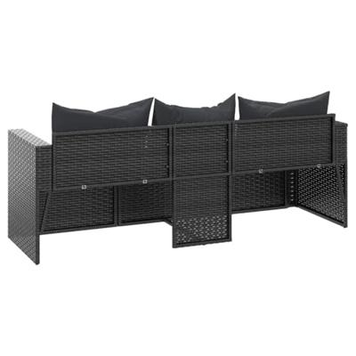 Tuinbank 3-zits met kussens poly rattan zwart