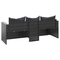Tuinbank 3-zits met kussens poly rattan zwart - thumbnail