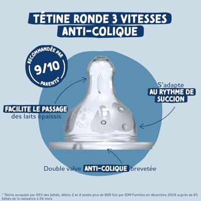 DODIE Lot van 2 anti-koliek flessen Initiation + - 330ml - BLAUWE BRANDWEER - ronde spenen 3 snelheden stroom 3
