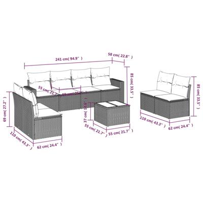 8-delige Loungeset met kussens poly rattan beige - thumbnail