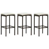 Barkrukken met kussens 3 st poly rattan bruin - thumbnail