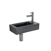 QeramiQ Fuente Fonteinset - 37.5x18.5x9cm - keramiek - kraangat rechts - fonteinkraan gunmetal - afvoerplug - verlaagd sifon - Mat Zwart SW1122447/SW769487/SW767295/SW696239 - thumbnail