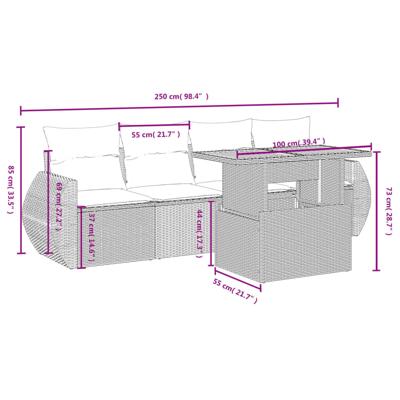 5-delige Loungeset met kussens poly rattan zwart - thumbnail