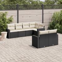 7-delige Loungeset met kussens poly rattan zwart - thumbnail