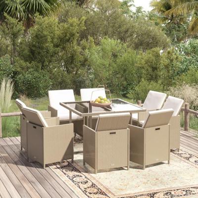 9-delige Tuinset met kussens poly rattan beige