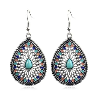 Druppelvormige Bohemian multicolor oorbellen met turquoise
