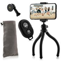 Flexibel statief met extra stevige poten KIT: incl. telefoonhouder, bluetooth remote, GoPro-adapter & opbergzakje - thumbnail