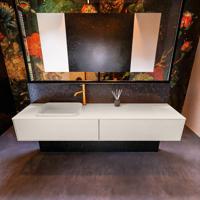 Badkamermeubelset Mondiaz Erin 200 cm met 2 Lades met RIDGE Wastafel Links Linen met 1 kraangat Greeploos Mat Linen - thumbnail