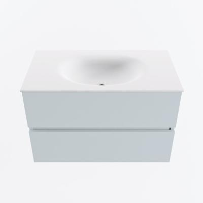 MONDIAZ VICA 80cm badmeubel onderkast Clay 2 lades. Wastafel MOON midden zonder kraangat, kleur Talc.