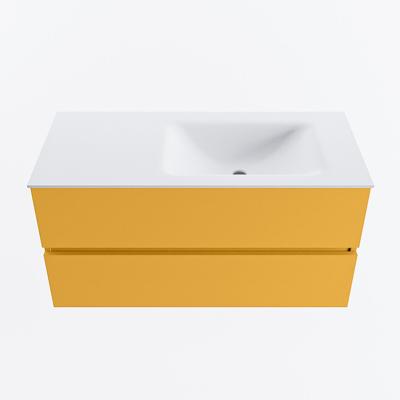 MONDIAZ VICA 100cm badmeubel onderkast Ocher 2 lades. Wastafel CLOUD rechts zonder kraangat, kleur Talc.