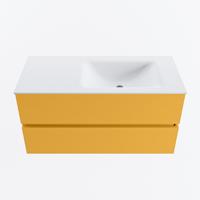 MONDIAZ VICA 100cm badmeubel onderkast Ocher 2 lades. Wastafel CLOUD rechts zonder kraangat, kleur Talc. - thumbnail