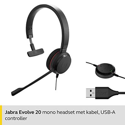 Jabra Evolve 20 Headset Bedraad Hoofdband Kantoor/callcenter USB Type-A Zwart