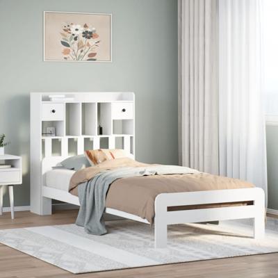 Bed met boekenkast zonder matras grenenhout wit 150x200 cm - thumbnail