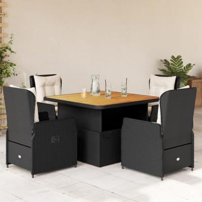 5-delige Tuinset met kussens poly rattan zwart