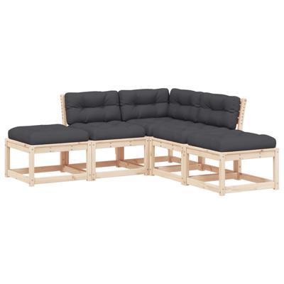 5-delige Loungeset met kussens massief grenenhout - thumbnail