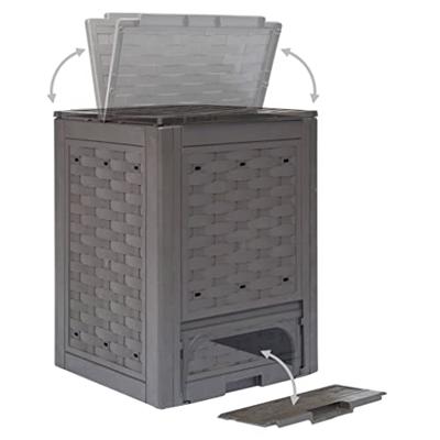 Compostbak 300 L 60x60x83 cm kunststof rattan bruin - thumbnail