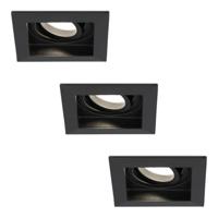 Set van 3 Durham vierkante LED inbouwspots - 4 Watt 345 Lumen - 4000K neutraal wit - GU10 - Dimbaar Kantelbaar - Voor binnen - Zwart - thumbnail