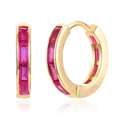 Elenza Goudkleurige Hoepel Oorbellen met Roze Zirkonia Baguettes