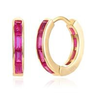 Elenza Goudkleurige Hoepel Oorbellen met Roze Zirkonia Baguettes - thumbnail