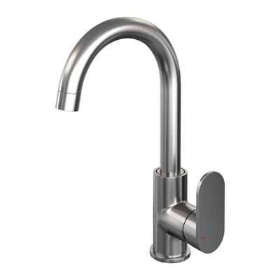 Brauer Brushed Edition Hoge Opbouw Wastafelmengkraan met Draaibare Ronde Uitloop Model C RVS Geborsteld PVD