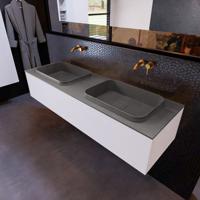 Badkamermeubelset Mondiaz Erin 150 cm met 1 Lade met RIDGE Wastafel Dubbel Dark grey Zonder Kraangaten Greeploos Mat Carrara - thumbnail