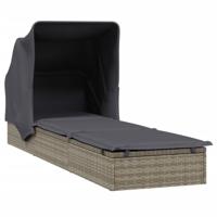 Ligbed met inklapbaar dak 213x63x97 cm poly rattan grijs - thumbnail