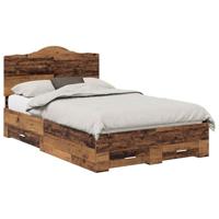 Bedframe met hoofdeinde Oudhout 135 x 190 cm Bewerkt hout - thumbnail