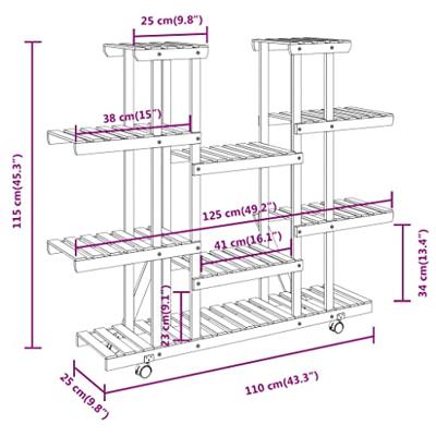 VidaXL Plantenstandaard met wielen 110x25x115 cm massief vurenhout