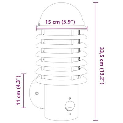 VidaXL Buitenwandlamp met sensor roestvrij staal zwart