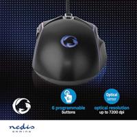Nedis GMWD510BK Gaming Muis Bedraad Dpi: 800 / 1200 / 2400 / 3200 / 4800 / 7200 Dpi Instelbare Dpi Aantal Knoppen: 6 Programmeerbare Knoppen Rechtshandig 1.50 M Led - thumbnail