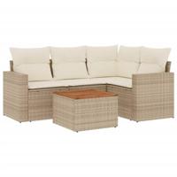5-delige Loungeset met kussens poly rattan beige - thumbnail