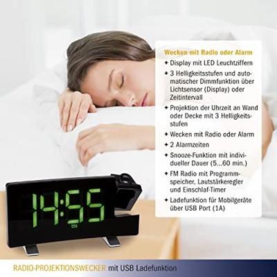 TFA Dostmann 60.5015.04 Wekker Kwarts Zwart Groot display, USB-aansluiting