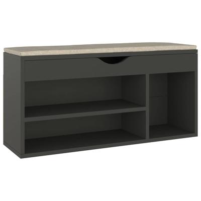 Schoenenbank met kussen 104x30x49 cm bewerkt hout grijs