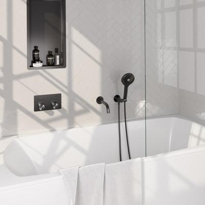 Brauer Gunmetal Carving Thermostatische Inbouw Badkraan Drukknoppen - Uitloop - 3 stand - Doucheslang - Wandaansluitbocht - Handdouche - Gunmetal Geborsteld Pvd
