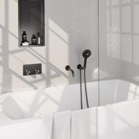 Brauer Gunmetal Carving Thermostatische Inbouw Badkraan Drukknoppen - Uitloop - 3 stand - Doucheslang - Wandaansluitbocht - Handdouche - Gunmetal Geborsteld Pvd - thumbnail