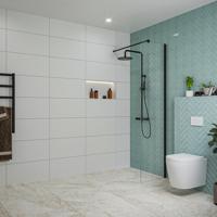 Fortifura Galeria inloopdouche - 50x200cm - helder glas - wandarm - mat zwart SW797919/SW797905 - thumbnail