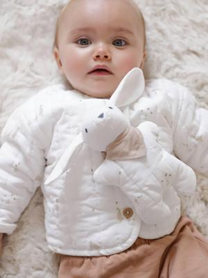 Babypakje jas gewatteerd in fluweel / velours + knuffels ecru