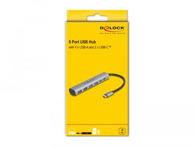 Delock 64232 64232 USB-hub 4 + 2 poorten USB-A, USB-C USB 3.2 Gen2 10 GBit/s Met USB-C stekker Grijs Delock 64232 64232 USB-hub 4 + 2 poorten USB-A, USB-C USB 3.2 Gen2 10 GBit/s Met USB-C stekker Grijs