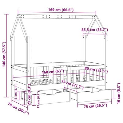Kinderbedframe met lades 90x190 cm massief grenenhout
